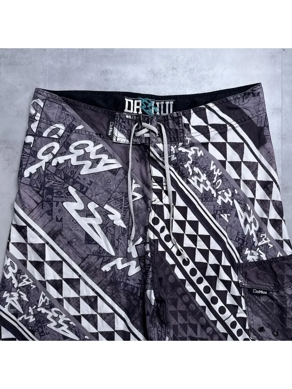 Y2K DR HUI Surf 00s Board Gray Print Shorts